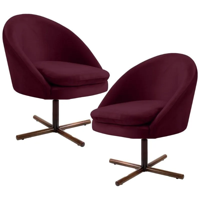 Kit 2 Poltronas Decorativas Giratórias Base Xis Madeira Rafa C-278 Veludo Marsala - Domi
