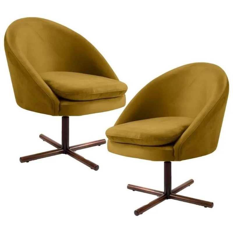 Kit 2 Poltronas Giratórias Madeira B-279 Veludo Mostarda