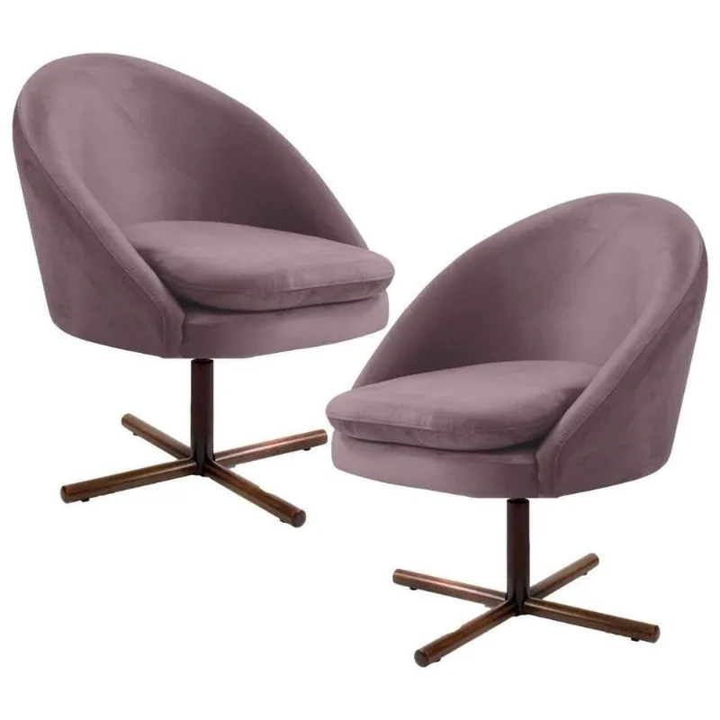 Kit 2 Poltronas Giratórias Madeira Rafa B-305 Veludo Rosê