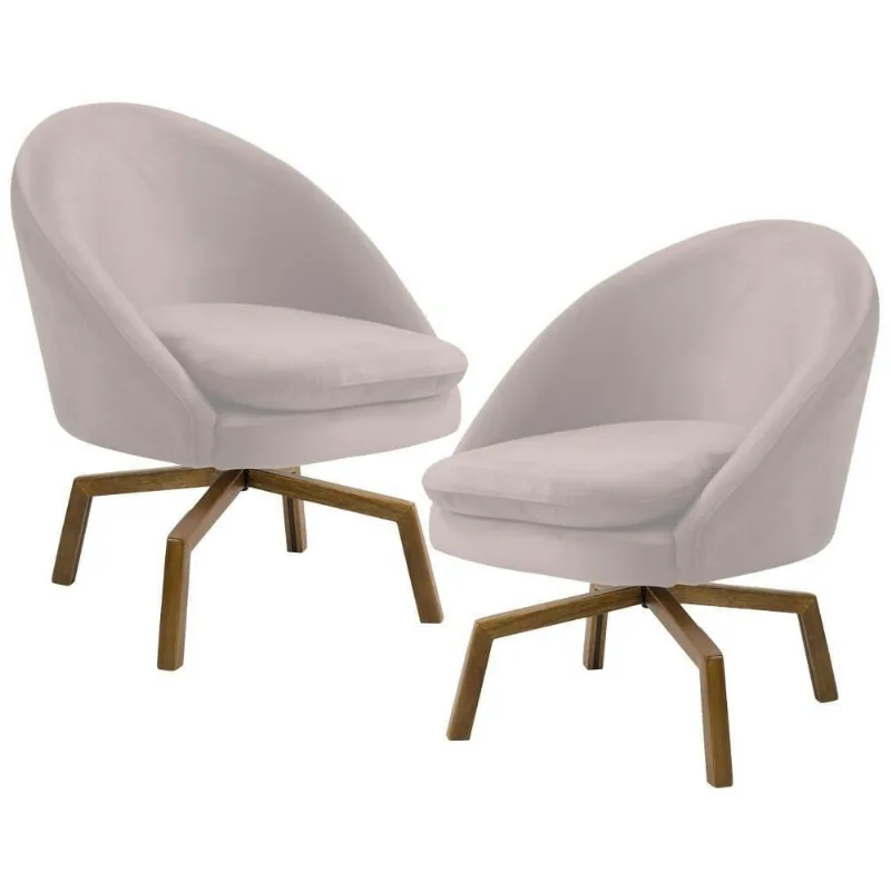 Kit 2 Poltronas Decorativas Giratórias Base Ka Madeira Rafa C-309 Veludo Bege - Domi
