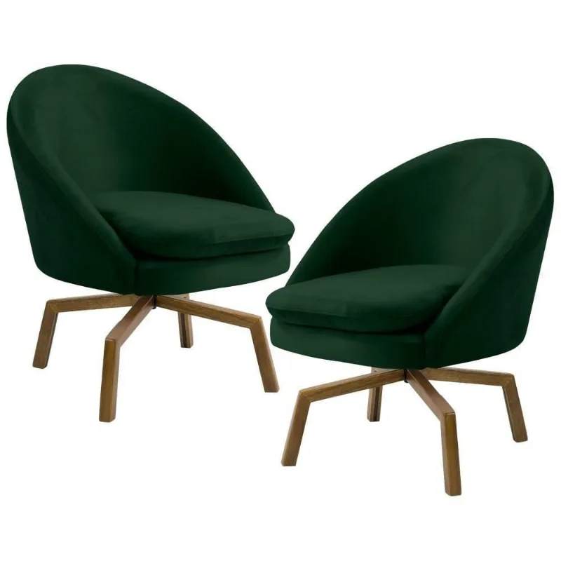 Kit 2 Poltronas Base Madeira Rafa B-303 Veludo Verde Musgo