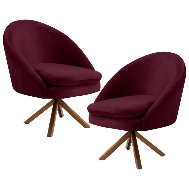 Kit 2 Poltronas Base Madeira Rafa B-278 Veludo Marsala