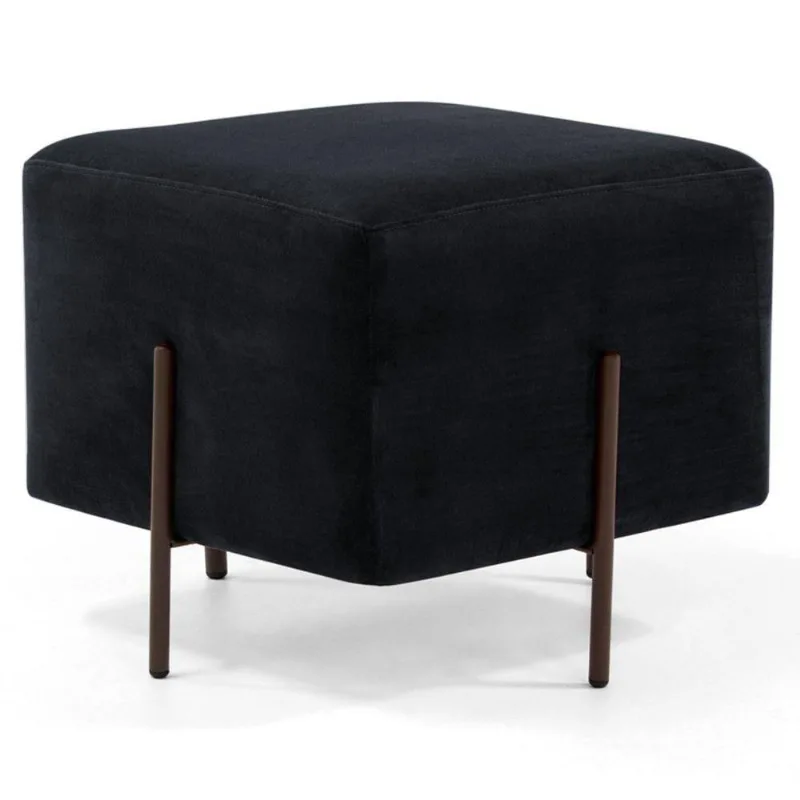 Puff Decorativo 45cm Base Aço Status Veludo Preto Domi