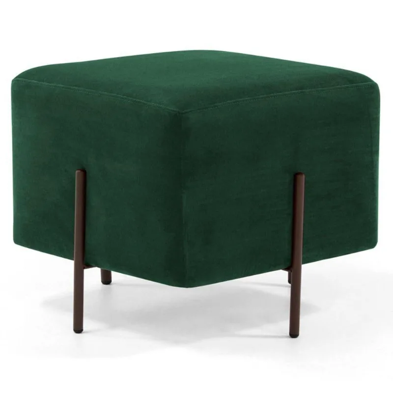 Puff Decorativo 45cm Base Aço Status Veludo Verde Musgo Domi