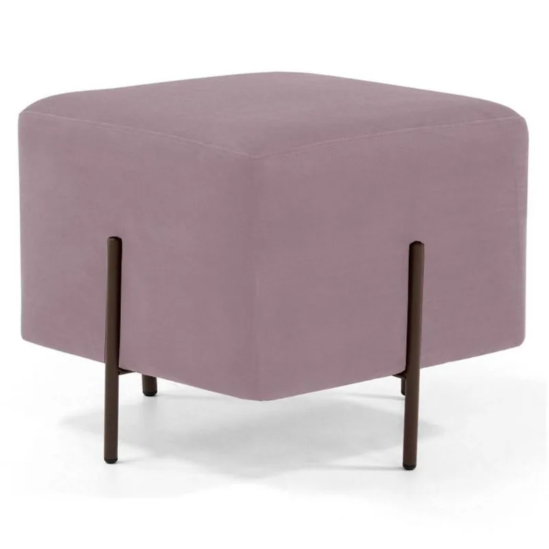 Puff Decorativo 45cm Base Aço Status Veludo Rosê Domi