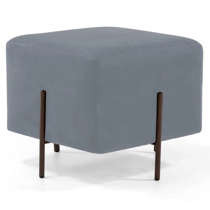Puff Decorativo 45cm Base Aço Status B-317 Veludo Cinza Domi