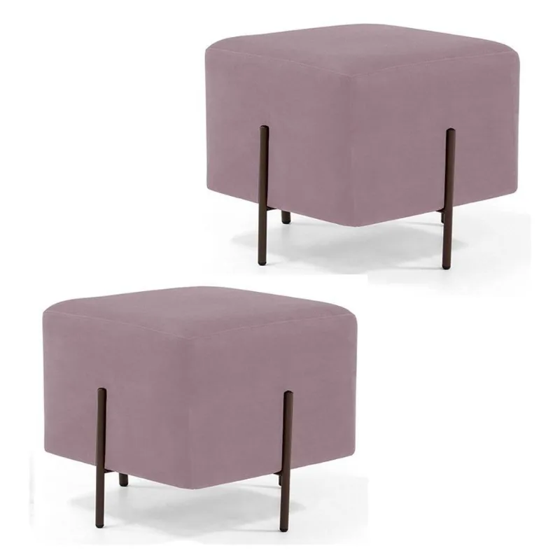 Kit 2 Puffs Decorativos 45cm Base Aço Veludo Rosê Domi