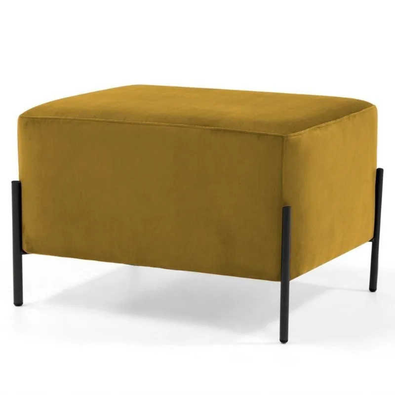 Puff Decorativo 60cm Base Aço Status C-279 Veludo Mostarda - Domi