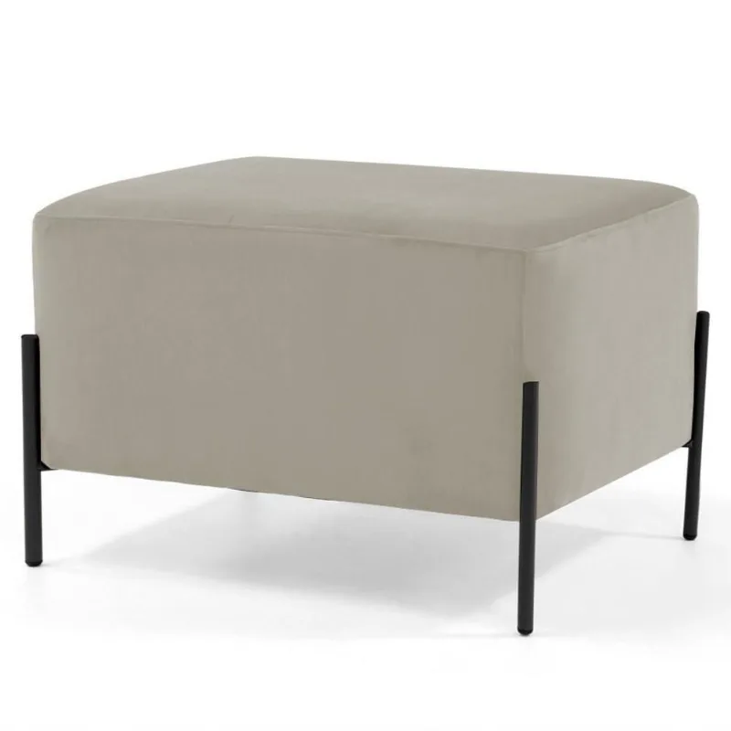 Puff Decorativo 60cm Base Aço Status C-309 Veludo Bege - Domi