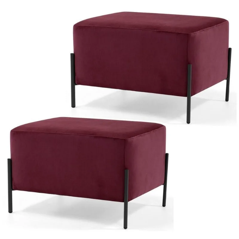 Kit 2 Puffs Decorativos 60cm Base Aço Status C-278 Veludo Marsala - Domi