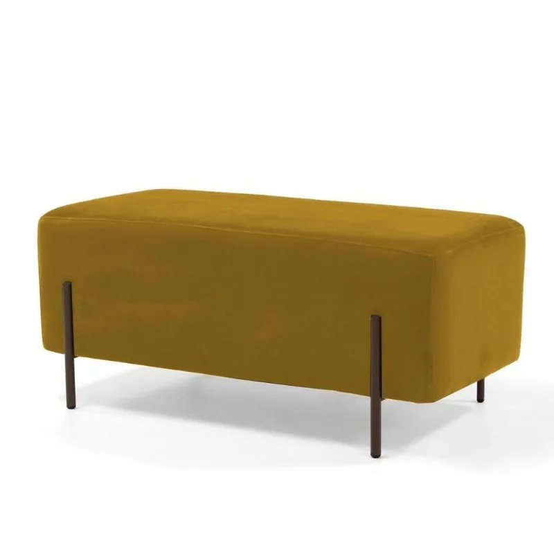 Puff Decorativo 90cm Base Aço Status C-279 Veludo Mostarda - Domi