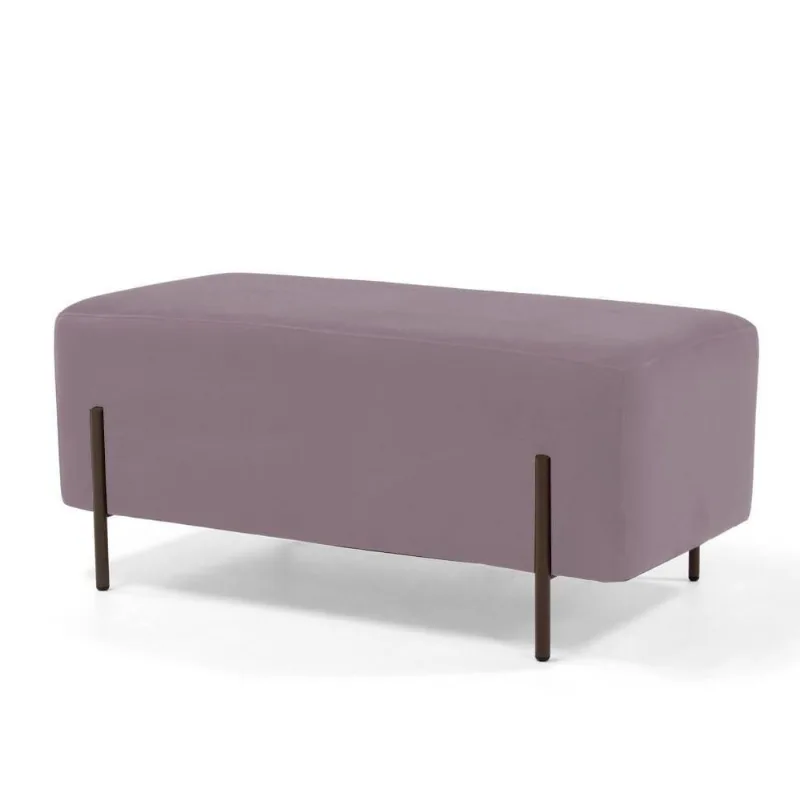 Puff Decorativo 90cm Base Aço Status C-305 Veludo Rosê - Domi