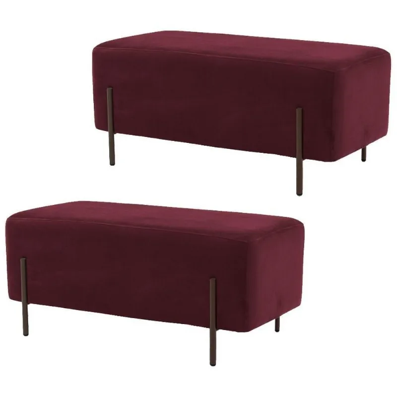 Kit 2 Puffs Decorativos 90cm Base Aço Status C-278 Veludo Marsala - Domi