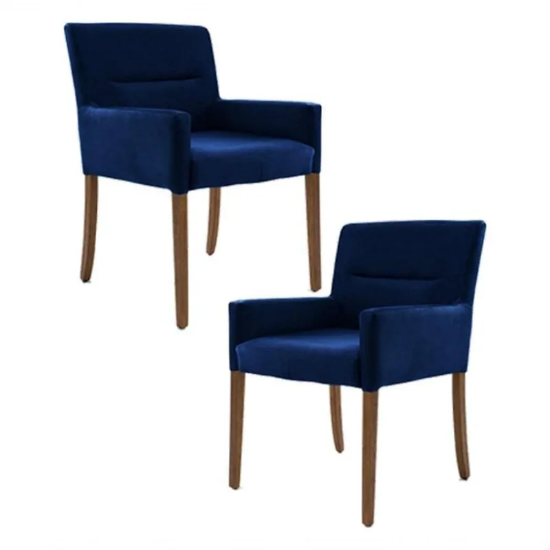 Kit 2 Poltronas Base Madeira Angel B-304 Veludo Azul