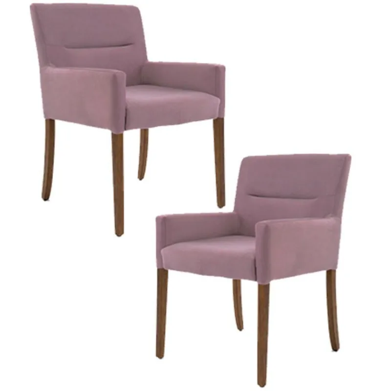 Kit 2 Poltronas Base Madeira Angel B-305 Veludo Rosa