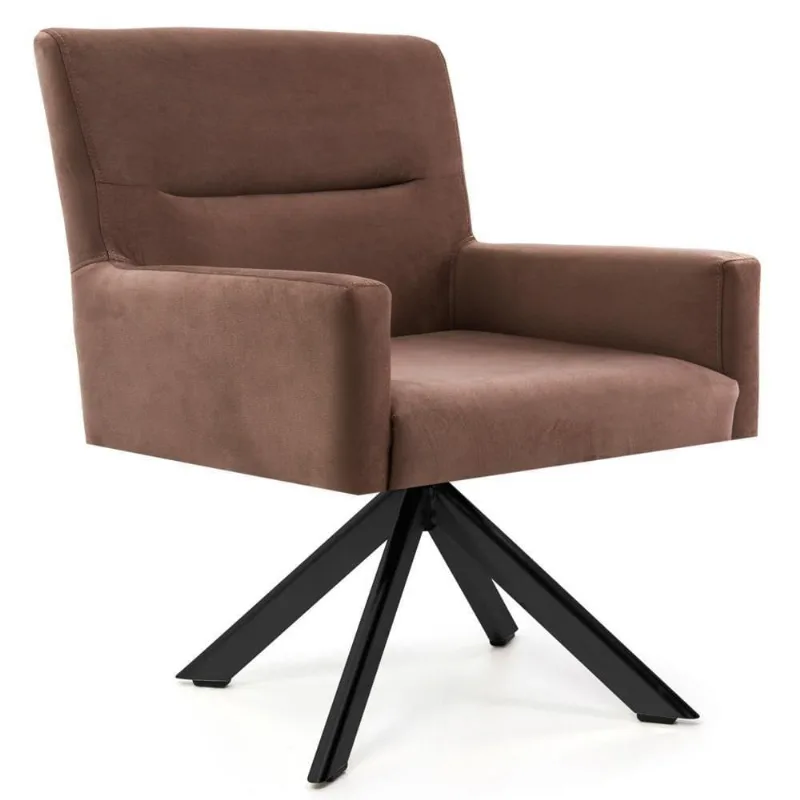 Poltrona Decorativa Giratória Base Eiffel Preto Angel Veludo C-276 Ferrugem - Domi