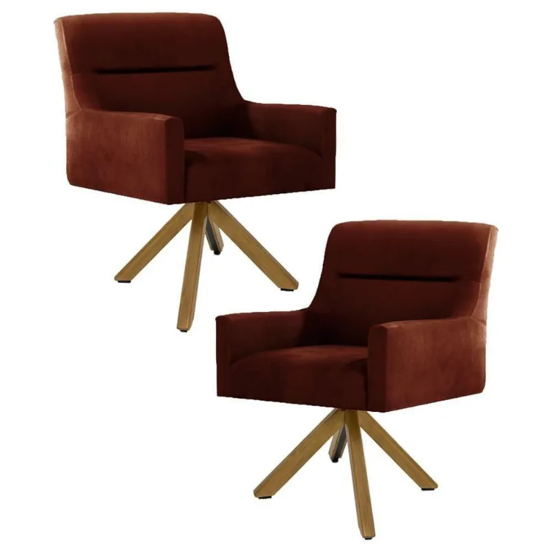Kit 2 Poltronas Base Madeira Angel B-417 Veludo Malbec