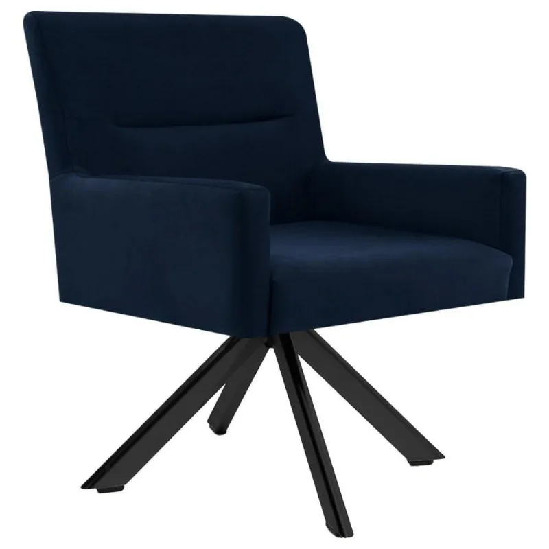 Poltrona Decorativa Giratória Base Eiffel Preto Angel Veludo C-304 Azul - Domi