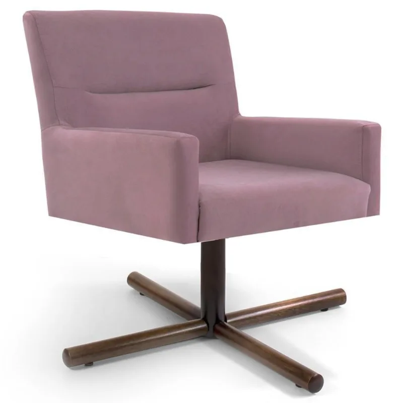 Poltrona Decorativa Giratória Base Xis Madeira Angel Veludo C-305 Rosa - Domi