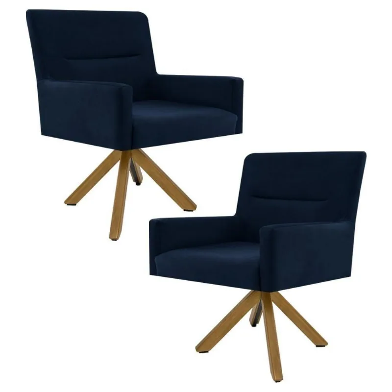 Kit 2 Poltronas Base Madeira Angel B-304 Veludo Azul