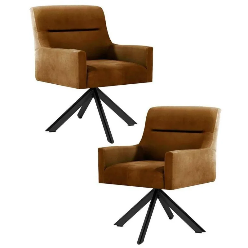 Kit 2 Poltronas Giratórias Base Preto Veludo Laranja
