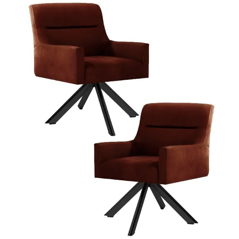 Kit 2 Poltronas Decorativas Giratórias Base Eiffel Preto Angel Veludo C-417 Malbec - Domi