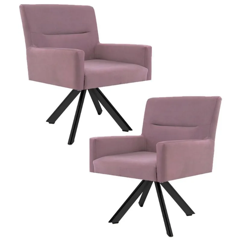 Kit 2 Poltronas Decorativas Giratórias Base Eiffel Preto Angel Veludo C-305 Rosa - Domi