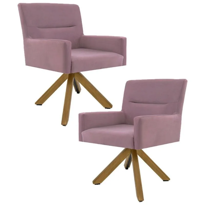 Kit 2 Poltronas Base Madeira Angel B-305 Veludo Rosa