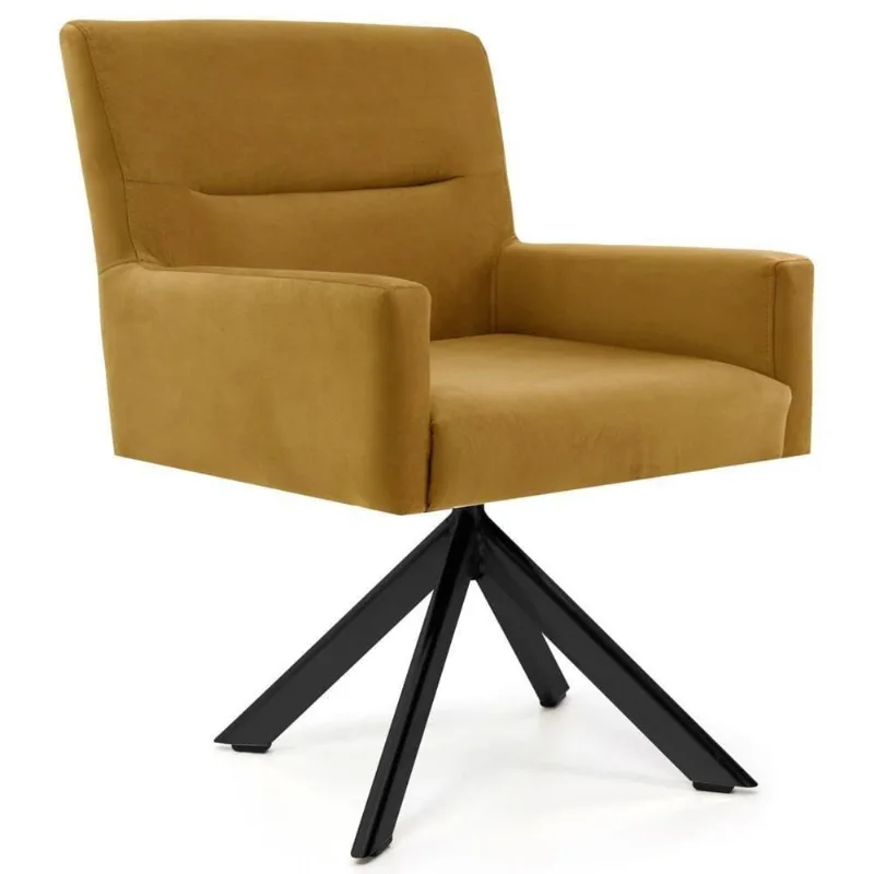 Poltrona Decorativa Giratória Base Eiffel Preto Angel Veludo C-260 Mostarda - Domi