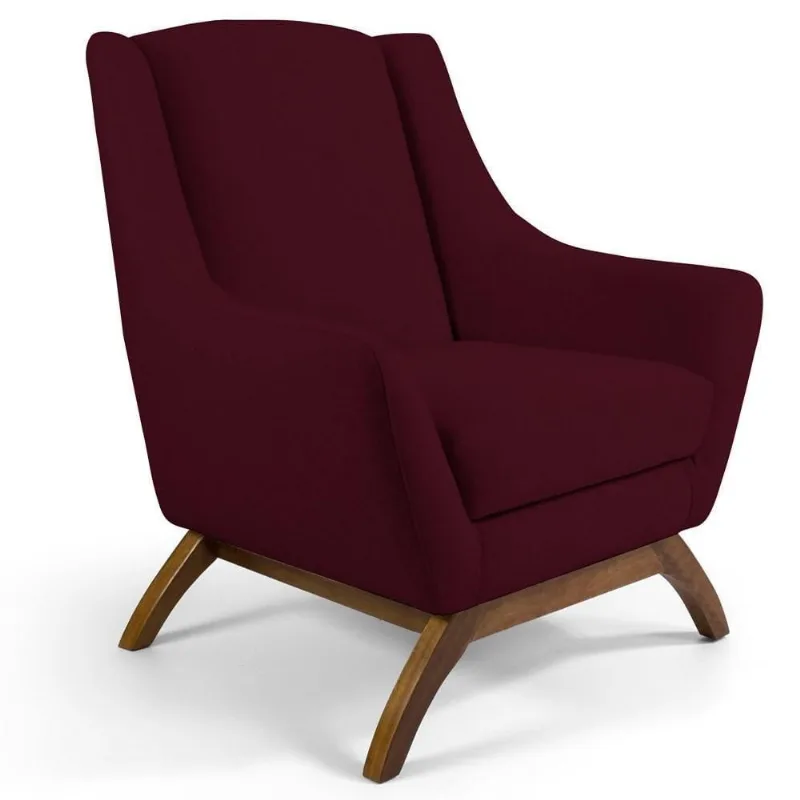 Poltrona Decorativa Base Manu Madeira Juliet Veludo C-278 Marsala - Domi