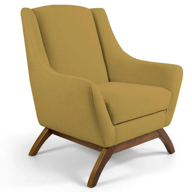 Poltrona Decorativa Base Manu Madeira Juliet Veludo C-279 Amarelo - Domi