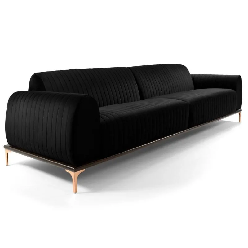 Sofá 180cm 3 Lugares Molino Veludo Preto