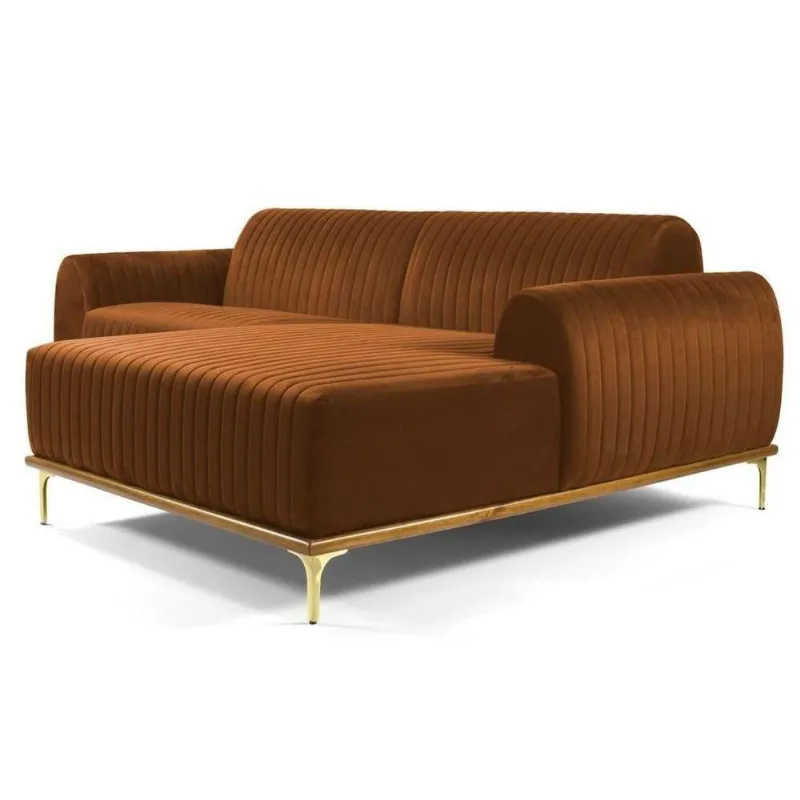 Sofá 245cm 4 Lugares Com Chaise DireitoMolino Veludo Telha