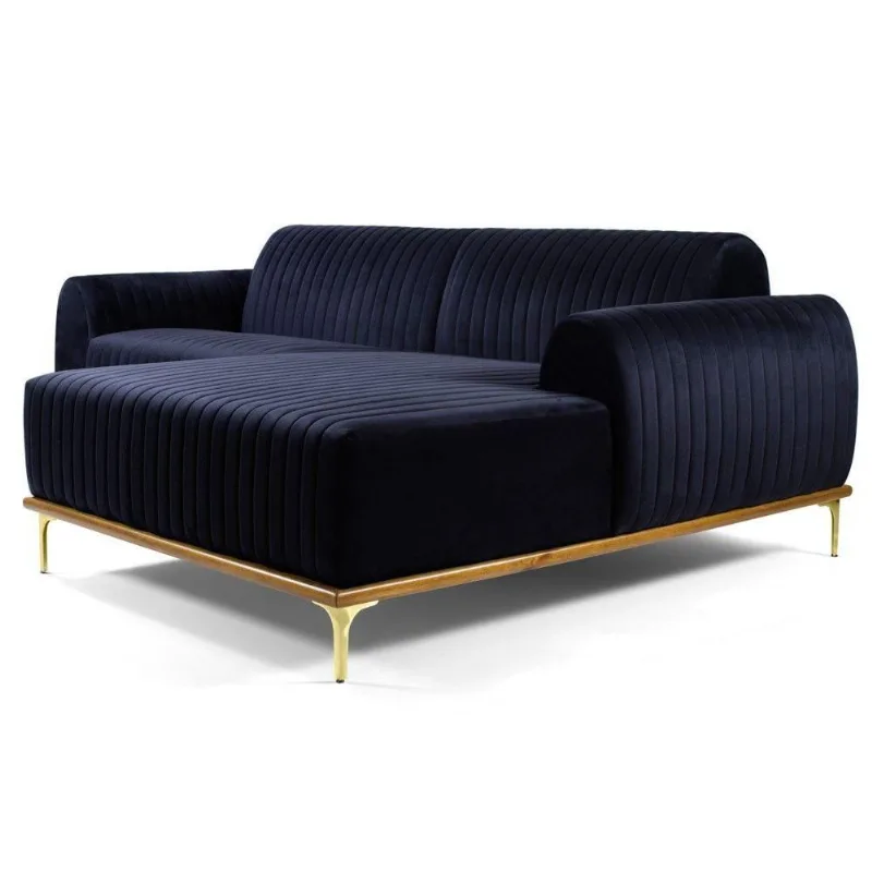 Sofá 245cm 4 Lugares Chaise Molino Veludo Marinho