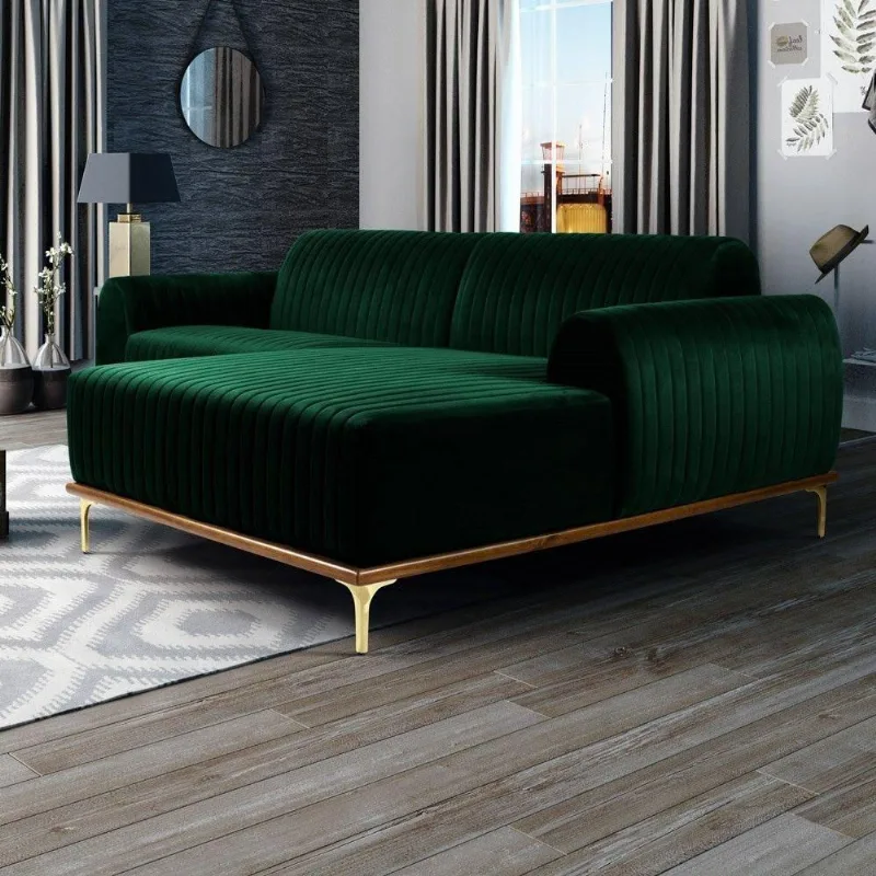 Sofá 245cm 4 Lugares Chaise Molino Veludo Verde Musgo