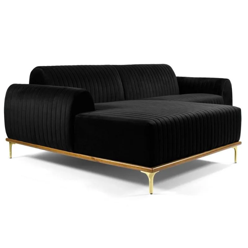 Sofá 245cm 4 Lugares Chaise Molino Veludo Preto