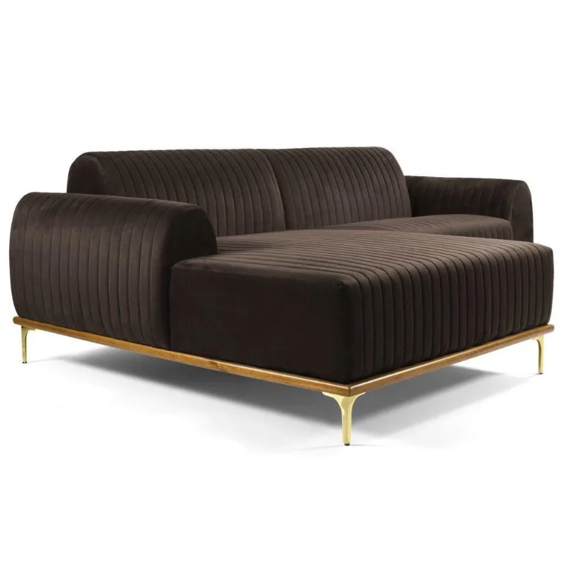 Sofá 230cm 4 Lugares Chaise Molino Veludo Marrom