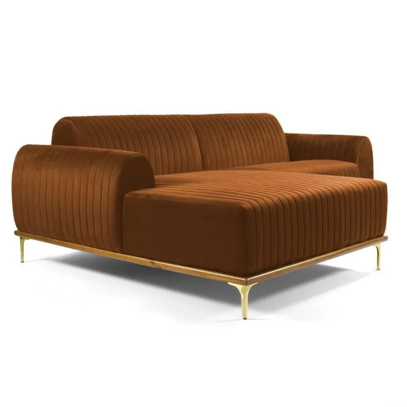 Sofá 230cm 4 Lugares Com Chaise Esquerdo Pés Gold Molino C-262 Veludo Telha - Domi