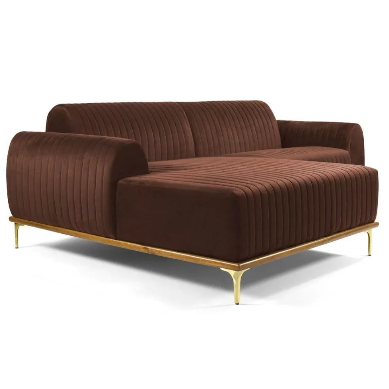 Sofá 230cm 4 Lugares Chaise Molino Veludo Terra