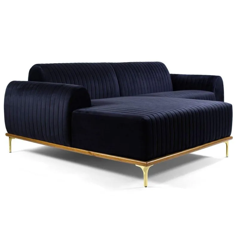 Sofá 230cm 4 Lugares Chaise Molino Veludo Marinho