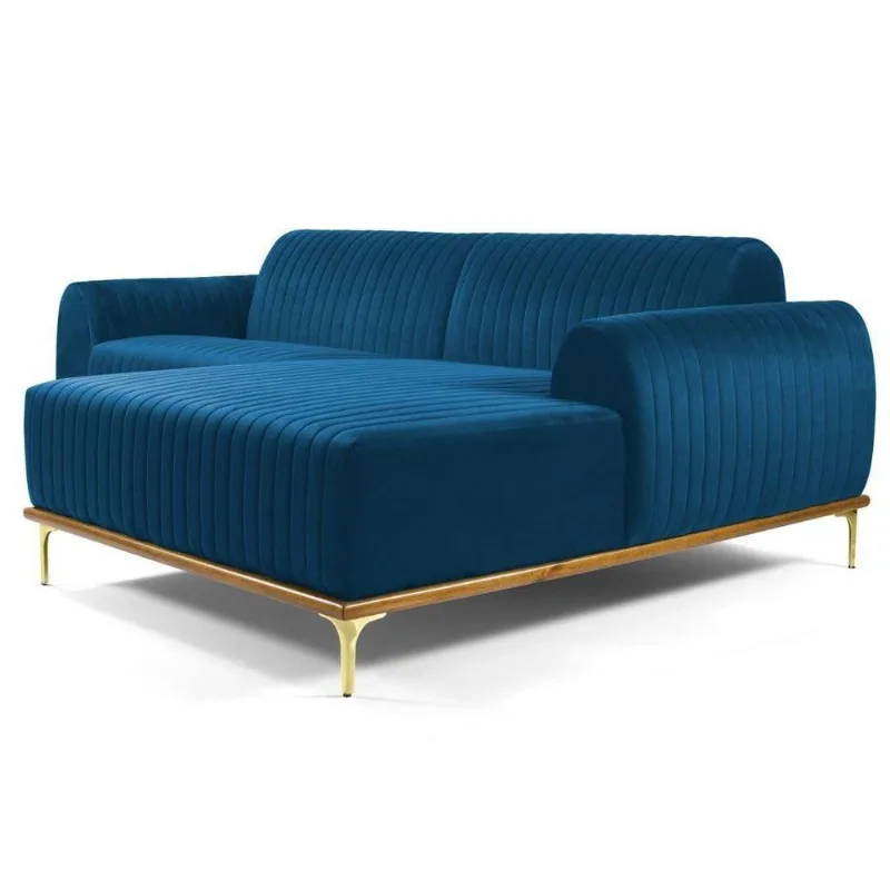 Sofá 230cm 4 Lugares Chaise Molino Veludo Azul