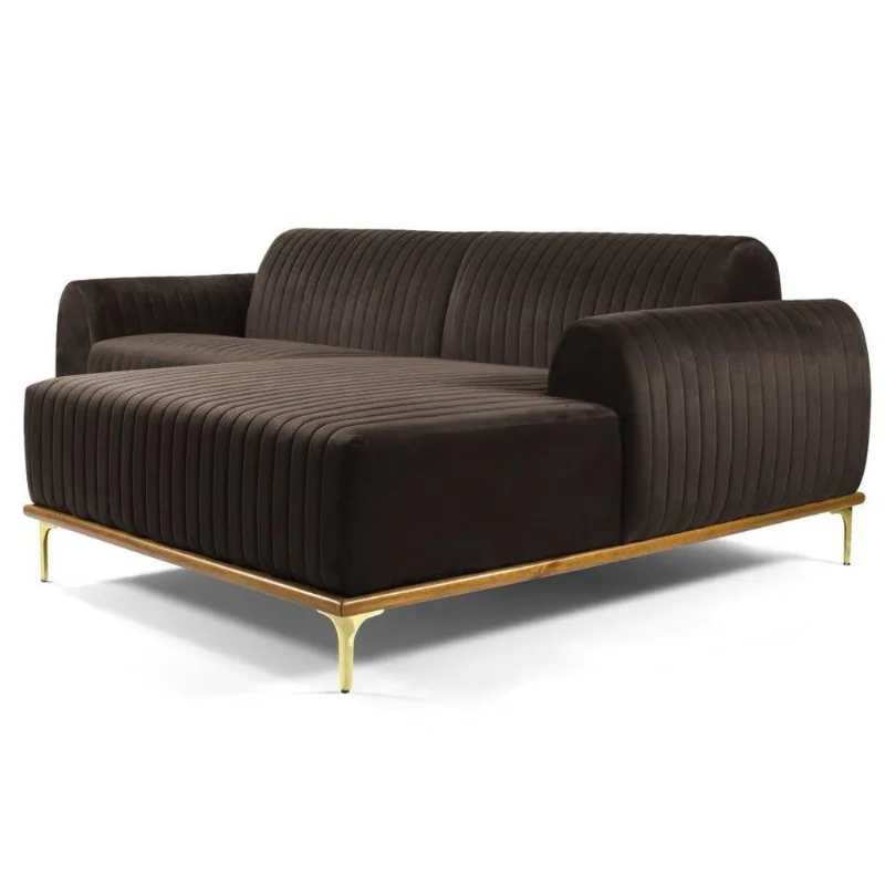 Sofá 230cm 4 Lugares Chaise Molino Veludo Marrom