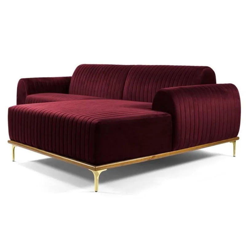 Sofá 230cm 4 Lugares Com Chaise DireitoMolino Veludo Marsala