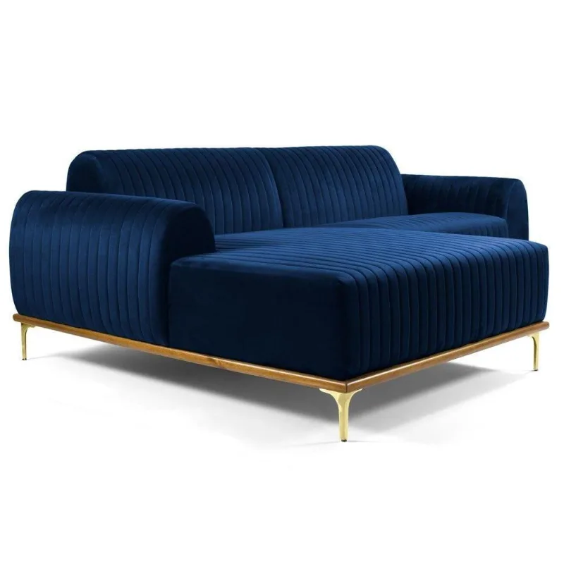 Sofá 255cm 4 Lugares Chaise Molino Veludo Azul Marinho