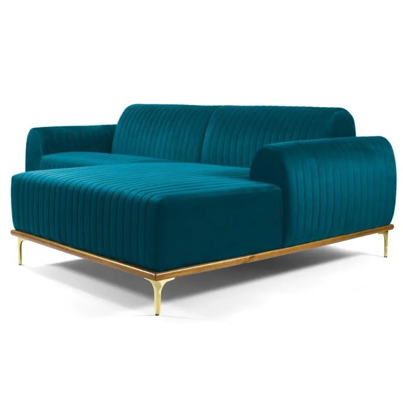 Sofá 255cm 4 Lugares Chaise Molino Veludo Turquesa
