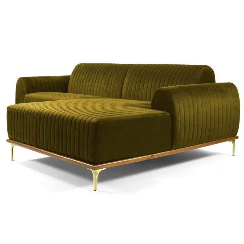 Sofá 300cm 5 Lugares Chaise Molino Veludo Mostarda