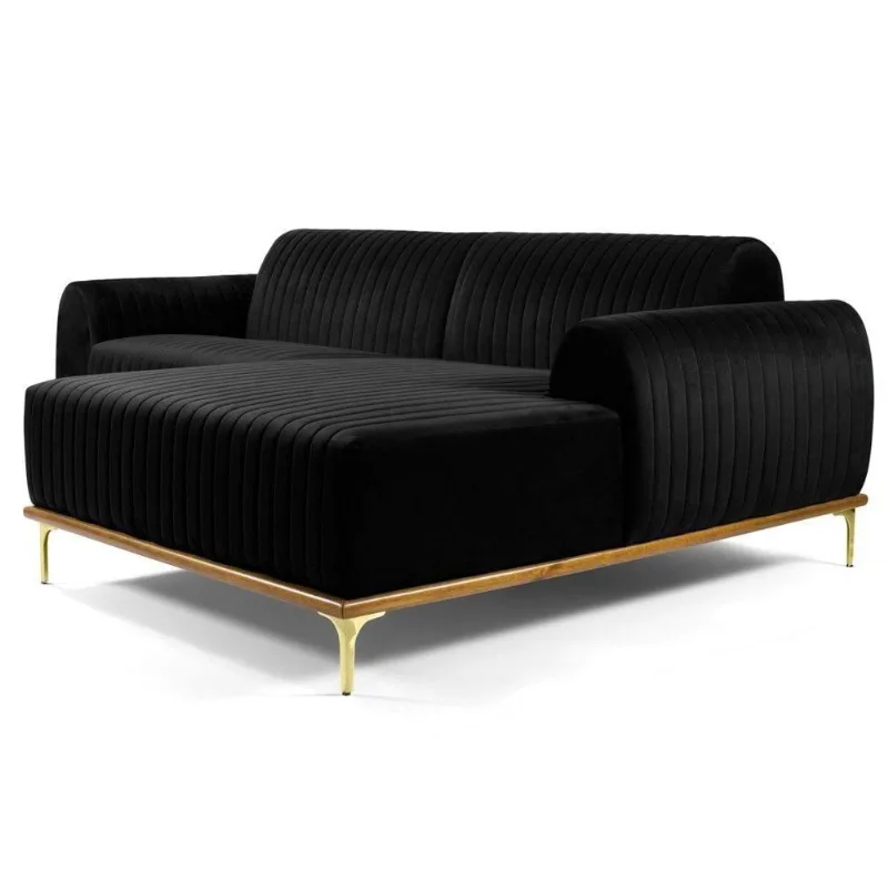 Sofá 300cm 5 Lugares Chaise Molino Veludo Preto