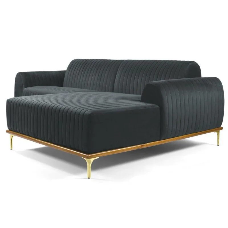 Sofá 300cm 5 Lugares Chaise Molino Veludo Cinza