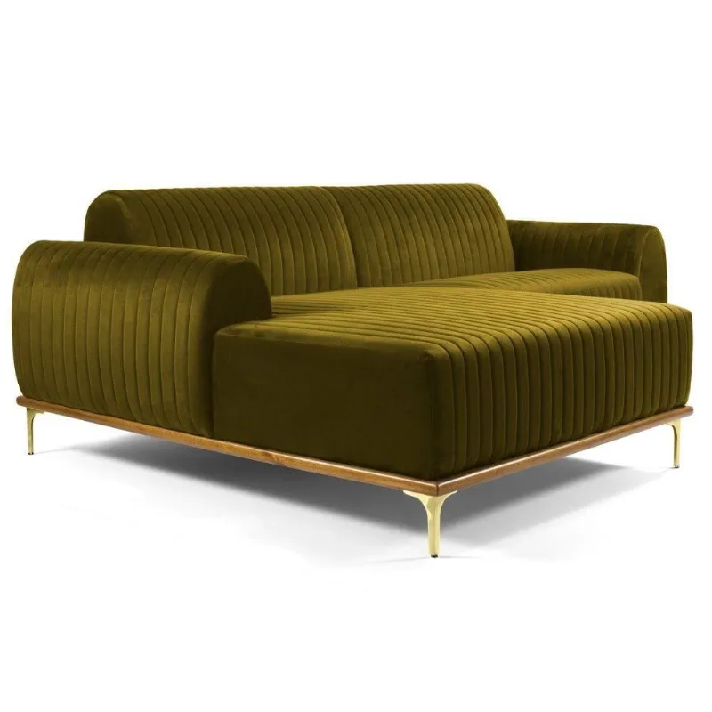 Sofá 320cm 5 Lugares Chaise Molino Veludo Mostarda