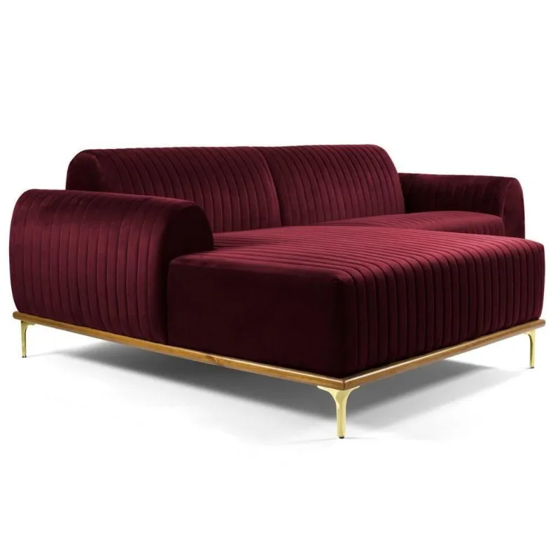 Sofá 320cm 5 Lugares Com Chaise Esquerdo Pés Gold Molino C-278 Veludo Marsala - Domi
